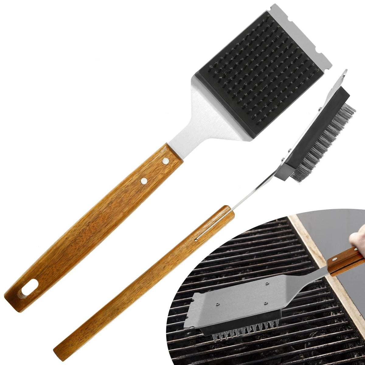 Long Handle Stainless Steel Barbecue Grill Brush with Scraper Tool