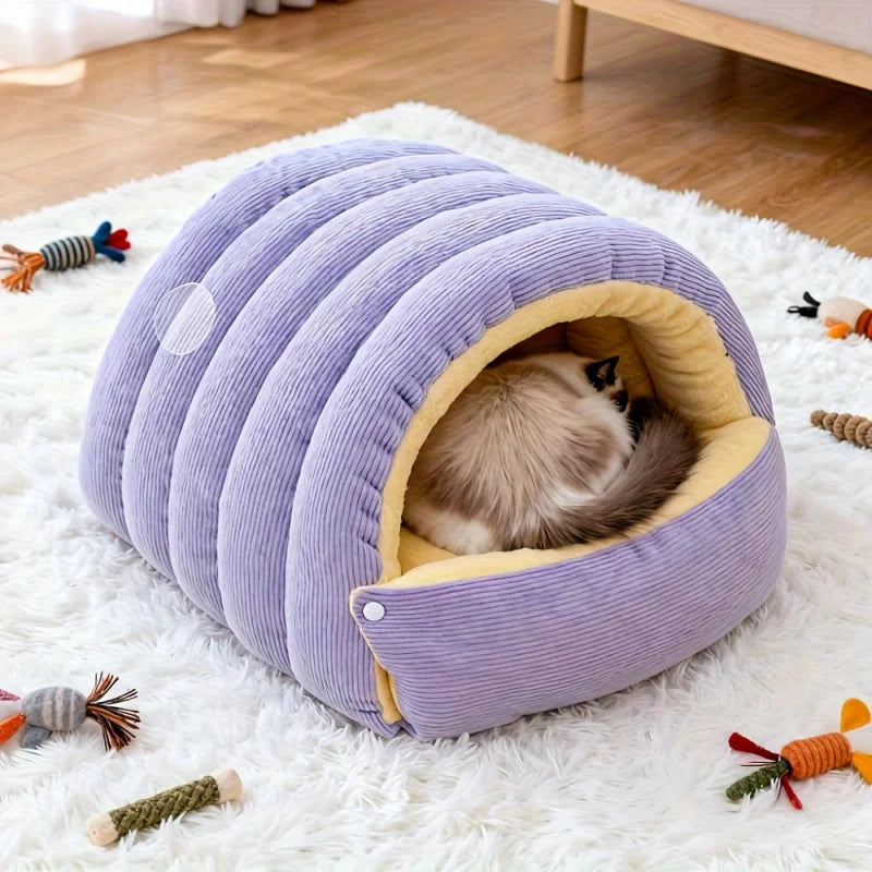 Arctic Fleece Cat Cave Bed - Enclosed Cozy Retreat for Cats