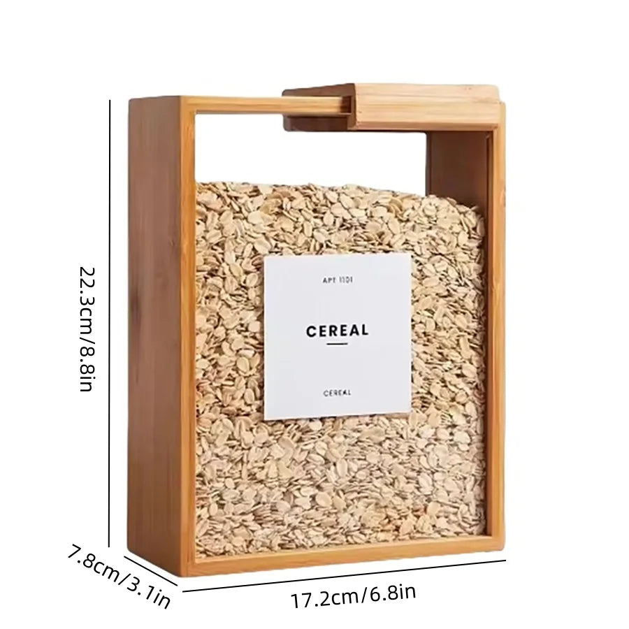 Bamboo Cereal Dispenser with Airtight Food Storage for Kitchen Organization