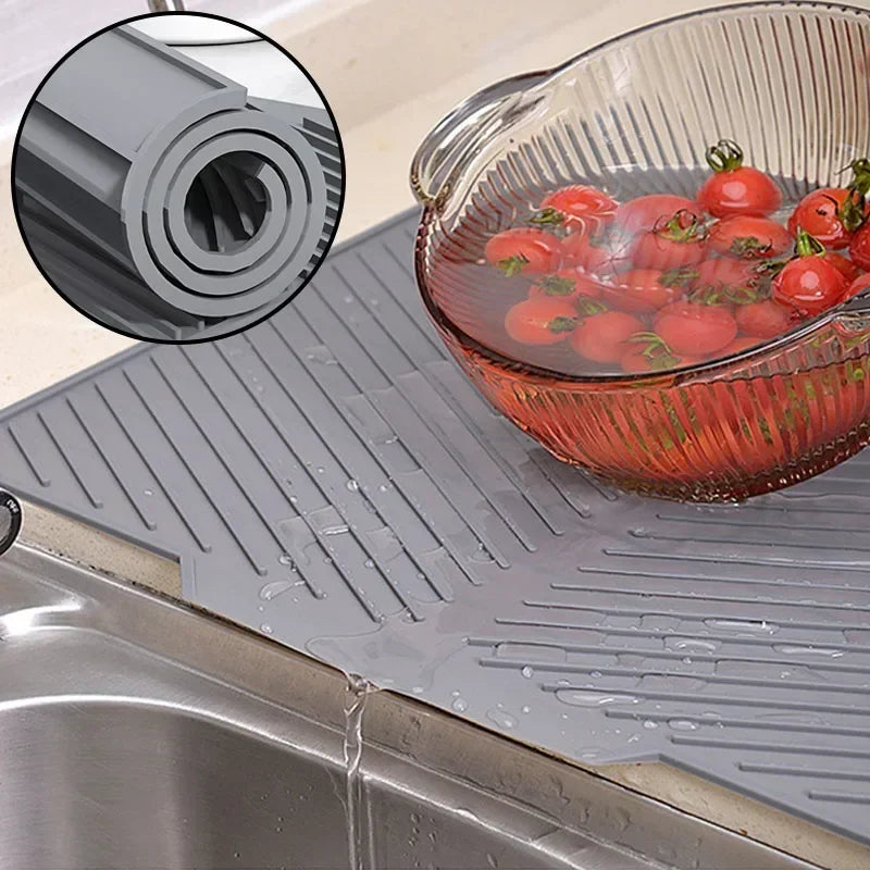 Silicone Dish Drying Mat with Drain Design for Kitchen Use