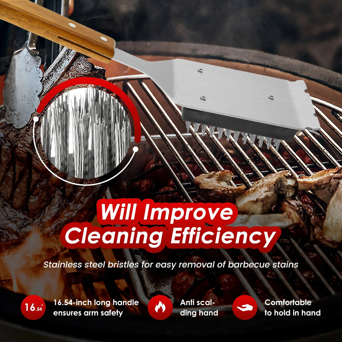 Long Handle Stainless Steel Barbecue Grill Brush with Scraper Tool