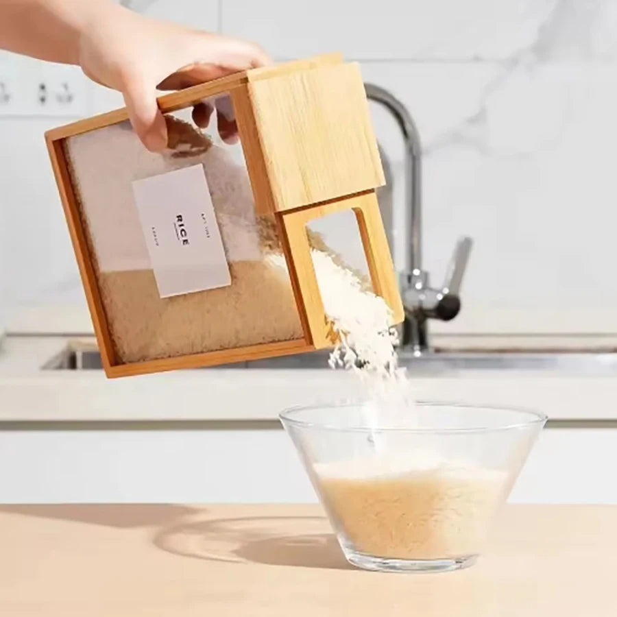 Bamboo Cereal Dispenser with Airtight Food Storage for Kitchen Organization