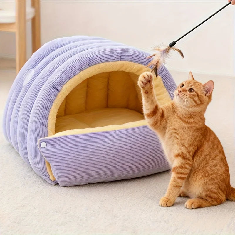 Arctic Fleece Cat Cave Bed - Enclosed Cozy Retreat for Cats