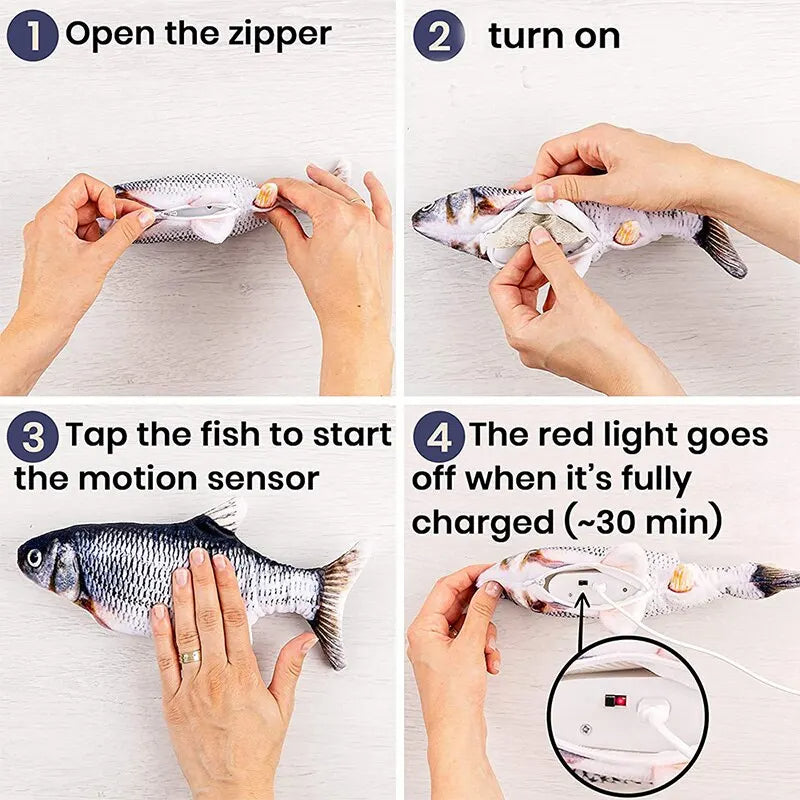 Interactive USB Charging Cat Toy - Plush Fish Design for Playtime Fun