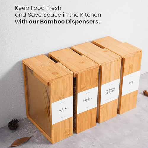Bamboo Cereal Dispenser with Airtight Food Storage for Kitchen Organization