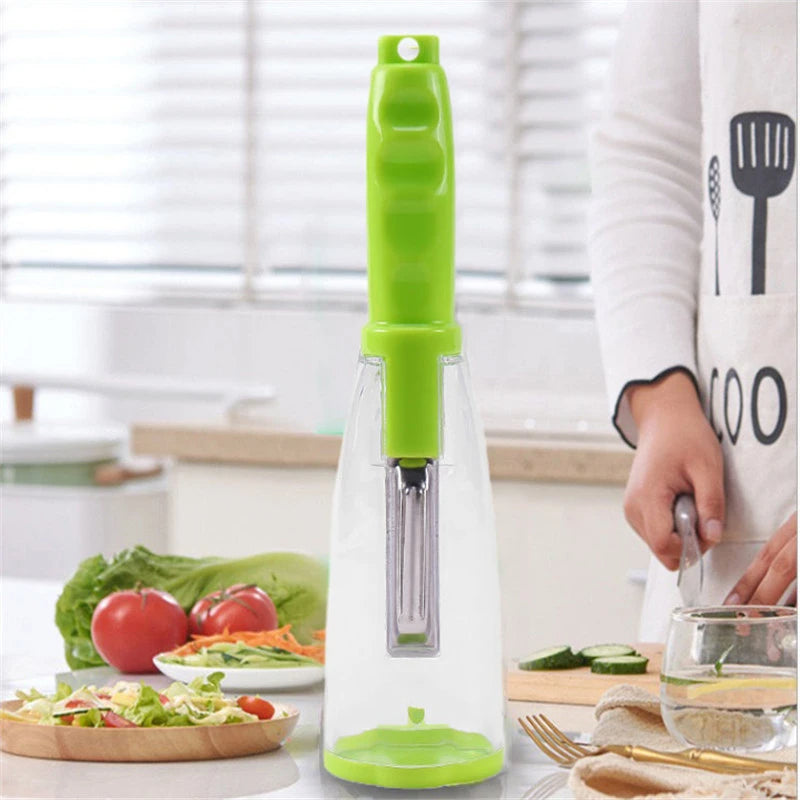 Apple and Vegetable Peeler with Storage Tube - Stainless Steel Kitchen Tool