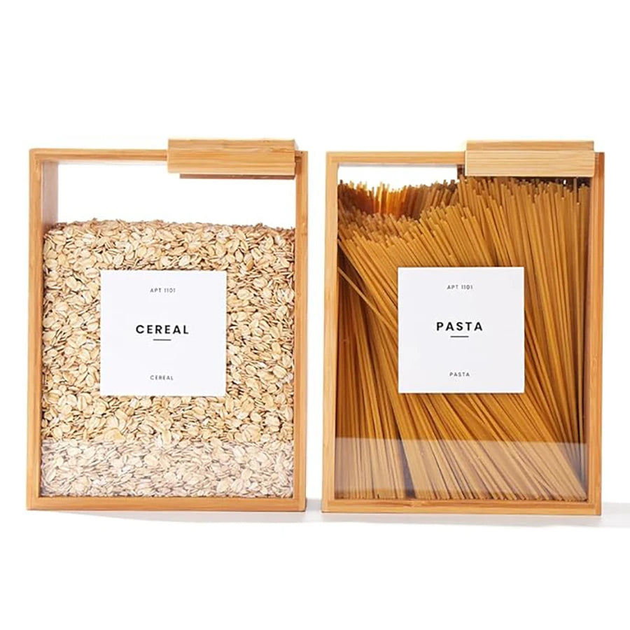 Bamboo Cereal Dispenser with Airtight Food Storage for Kitchen Organization