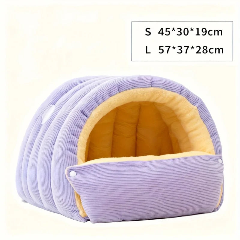 Arctic Fleece Cat Cave Bed - Enclosed Cozy Retreat for Cats