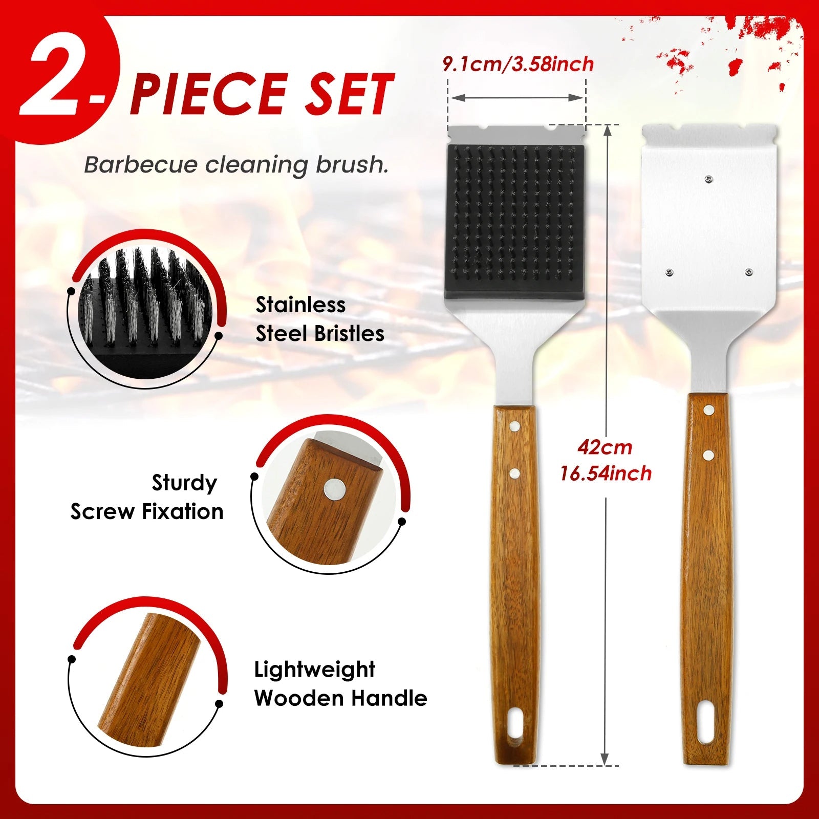 Long Handle Stainless Steel Barbecue Grill Brush with Scraper Tool