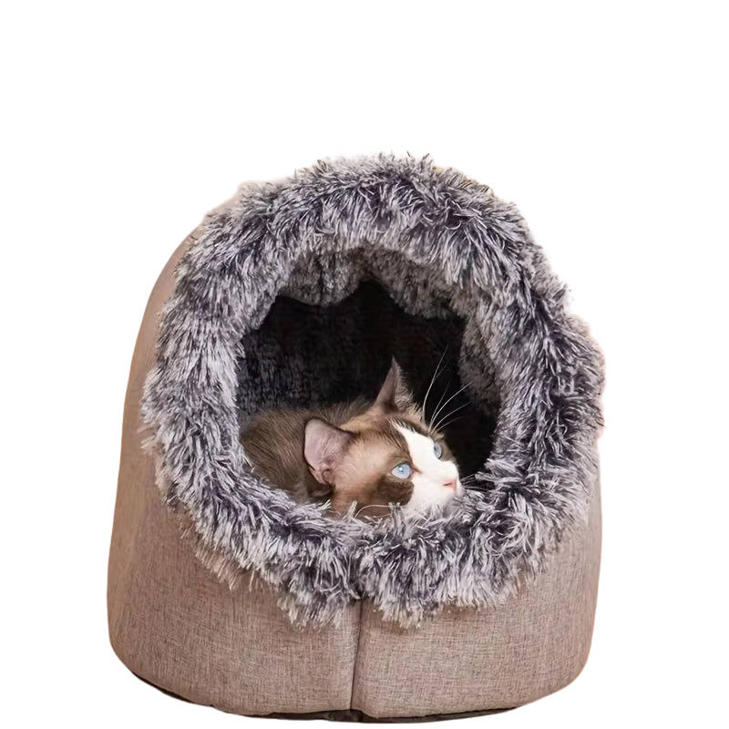 Cozy Fleece Winter Cat Bed - Soft Plush Design for Indoor Cats