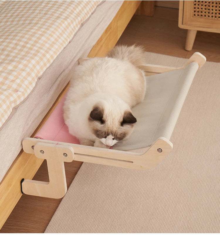 Wooden Cat Hammock Bed - Stylish Elevated Design for Indoor Cats