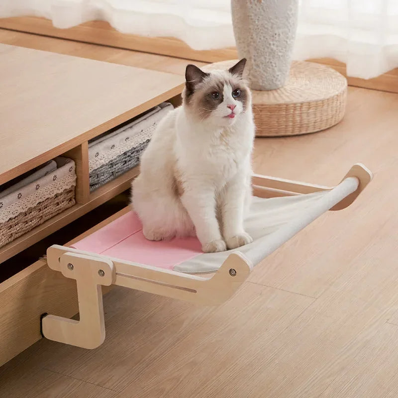 Wooden Cat Hammock Bed - Stylish Elevated Design for Indoor Cats