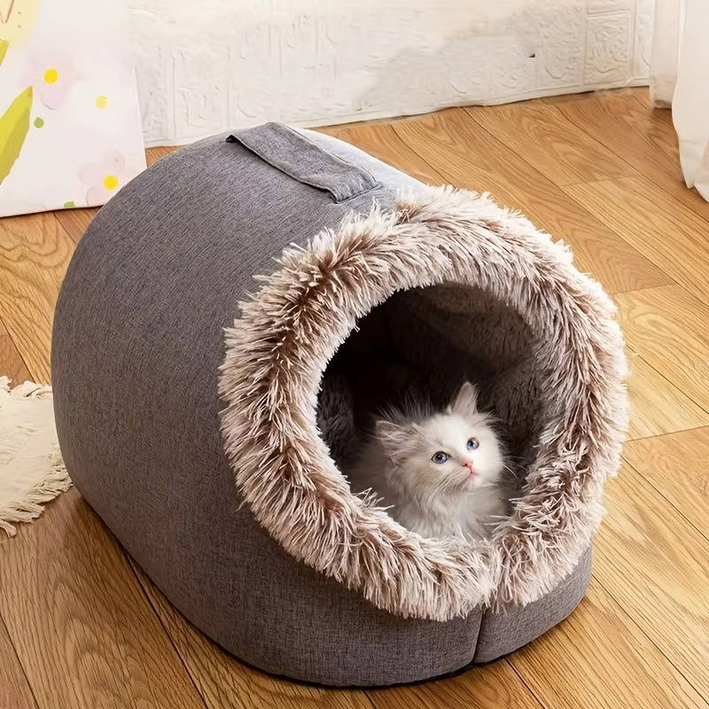 Cozy Fleece Winter Cat Bed - Soft Plush Design for Indoor Cats