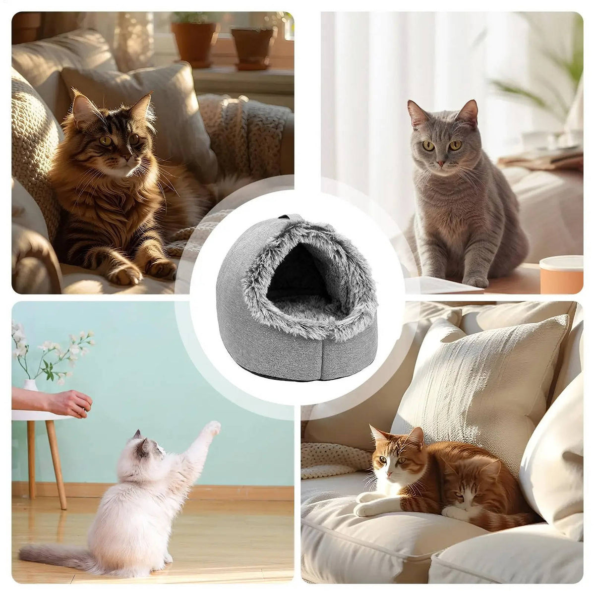 Cozy Fleece Winter Cat Bed - Soft Plush Design for Indoor Cats