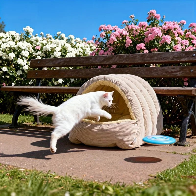 Arctic Fleece Cat Cave Bed - Enclosed Cozy Retreat for Cats