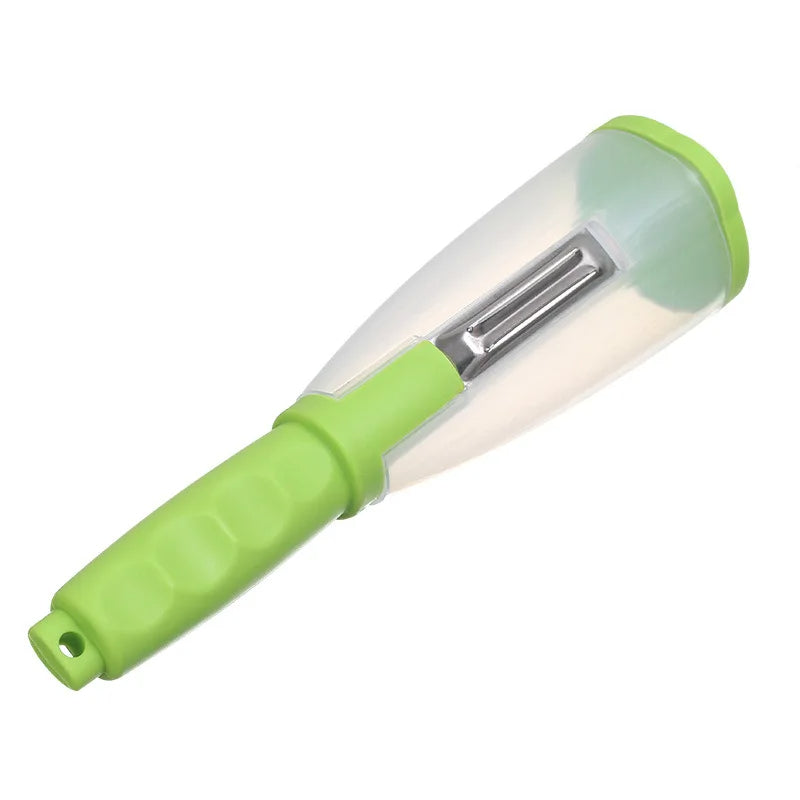 Apple and Vegetable Peeler with Storage Tube - Stainless Steel Kitchen Tool