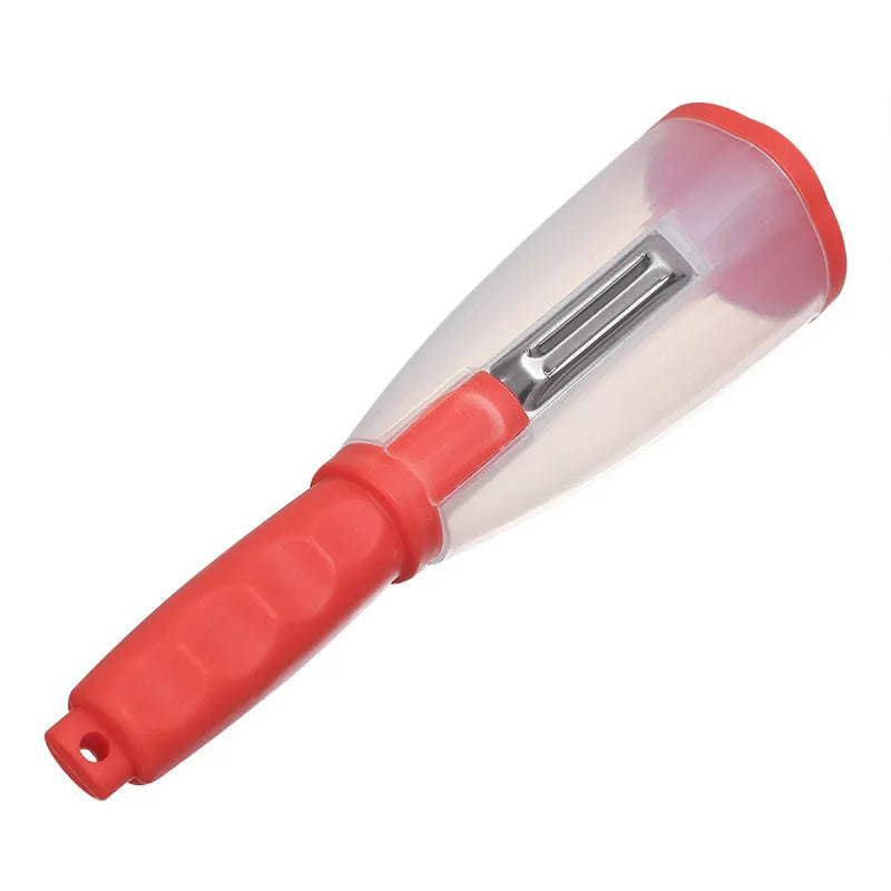 Apple and Vegetable Peeler with Storage Tube - Stainless Steel Kitchen Tool